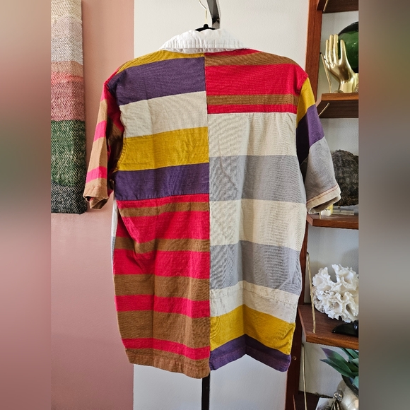 Mens Urban Outfitters Color Block Striped Collared Shirt Size Small Patchwork - Picture 6 of 6